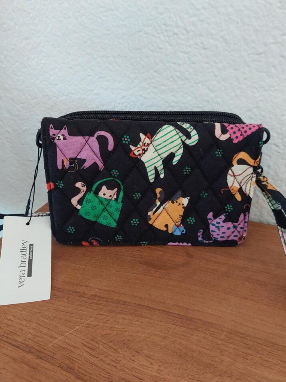 Vera Bradley herding cats black Cat Wristlet Black with multicolored cartoon cat